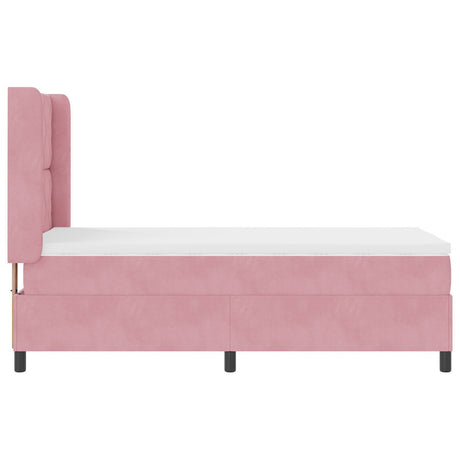 Box Spring Bed With Mattress & Led Pink 90X190 Cm Velvet