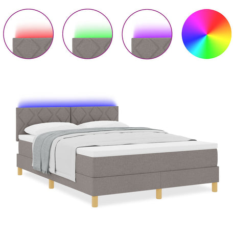 Box Spring Bed With Mattress & Led Taupe 160X200 Cm Fabric