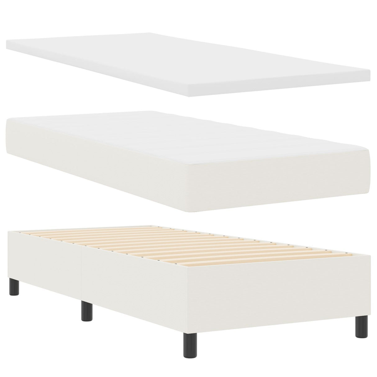 Box Spring Bed With Mattress Cream 80X200 Cm Corduroy Fabric