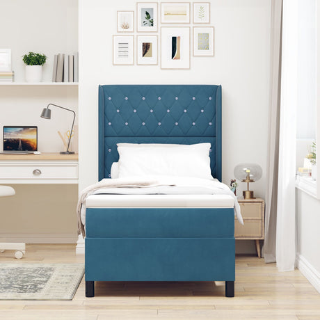 Box Spring Bed With Mattress Dark Blue 100X200 Cm Velvet
