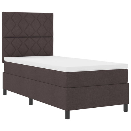 Box Spring Bed With Mattress & Led Dark Brown 90X190 Cm Fabric
