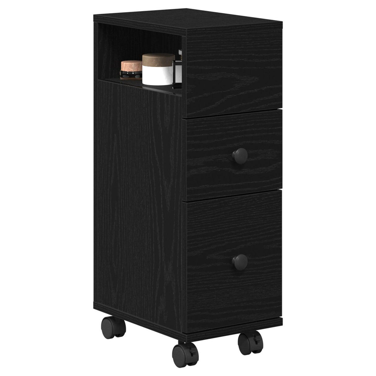 Narrow Bathroom Cabinet With Wheels Black Oak Engineered Wood