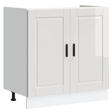 Sink Base Cabinet &quot;Porto&quot; With Sink High Gloss White 80X46X84,5 Cm Engineered Wood