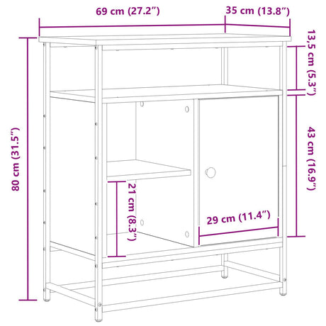 Sideboard Old Wood 69X35X80 Cm Engineered Wood And Steel