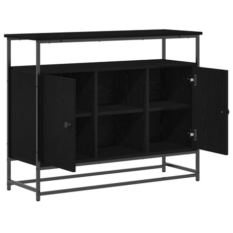Sideboard Black Oak 100X35X80 Cm Engineered Wood And Steel