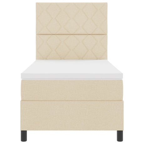 Box Spring Bed With Mattress & Led Cream 100X200 Cm Fabric