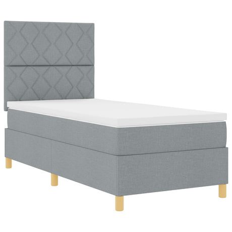 Box Spring Bed With Mattress & Led Light Grey 90X190 Cm Fabric