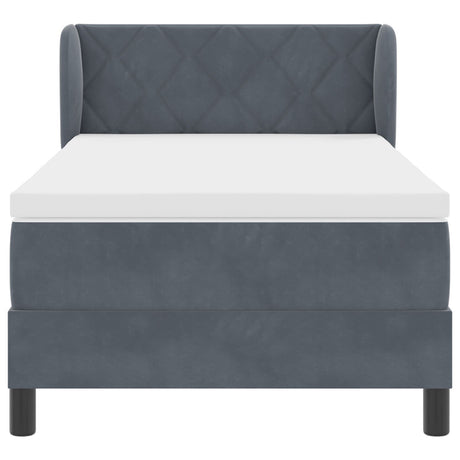 Box Spring Bed With Mattress In Dark Grey, 90X200 Cm, Velvet
