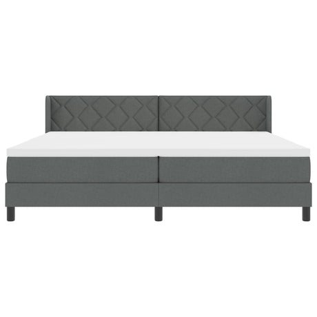 Box Spring Bed With Mattress Dark Grey 200X200 Cm Fabric,  Headboard Diamond Blocks Design Dark Grey 200 Cm Fabric