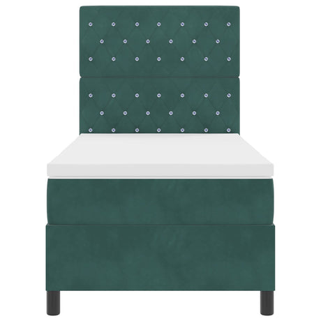 Box Spring Bed With Mattress & Led Dark Green 90X190 Cm Velvet