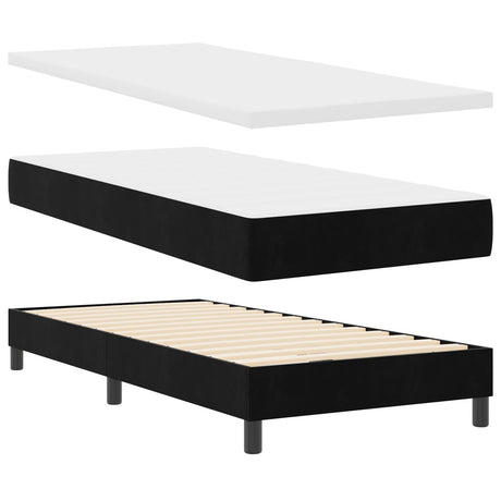 Box Spring Bed With Mattress In Black Velvet, 90X190 Cm