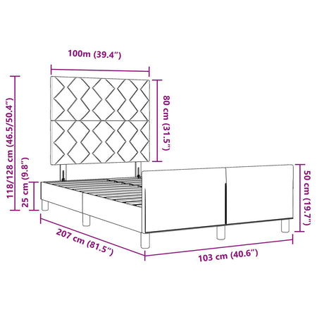 Bed Frame In Cream, 100X200 Cm, Made Of Fabric