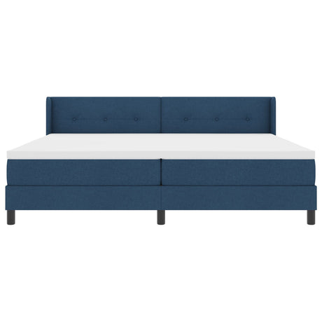 Box Spring Bed With Mattress Blue 200X200 Cm Fabric,  Headboard Button Tufted Blue 200 Cm Fabric
