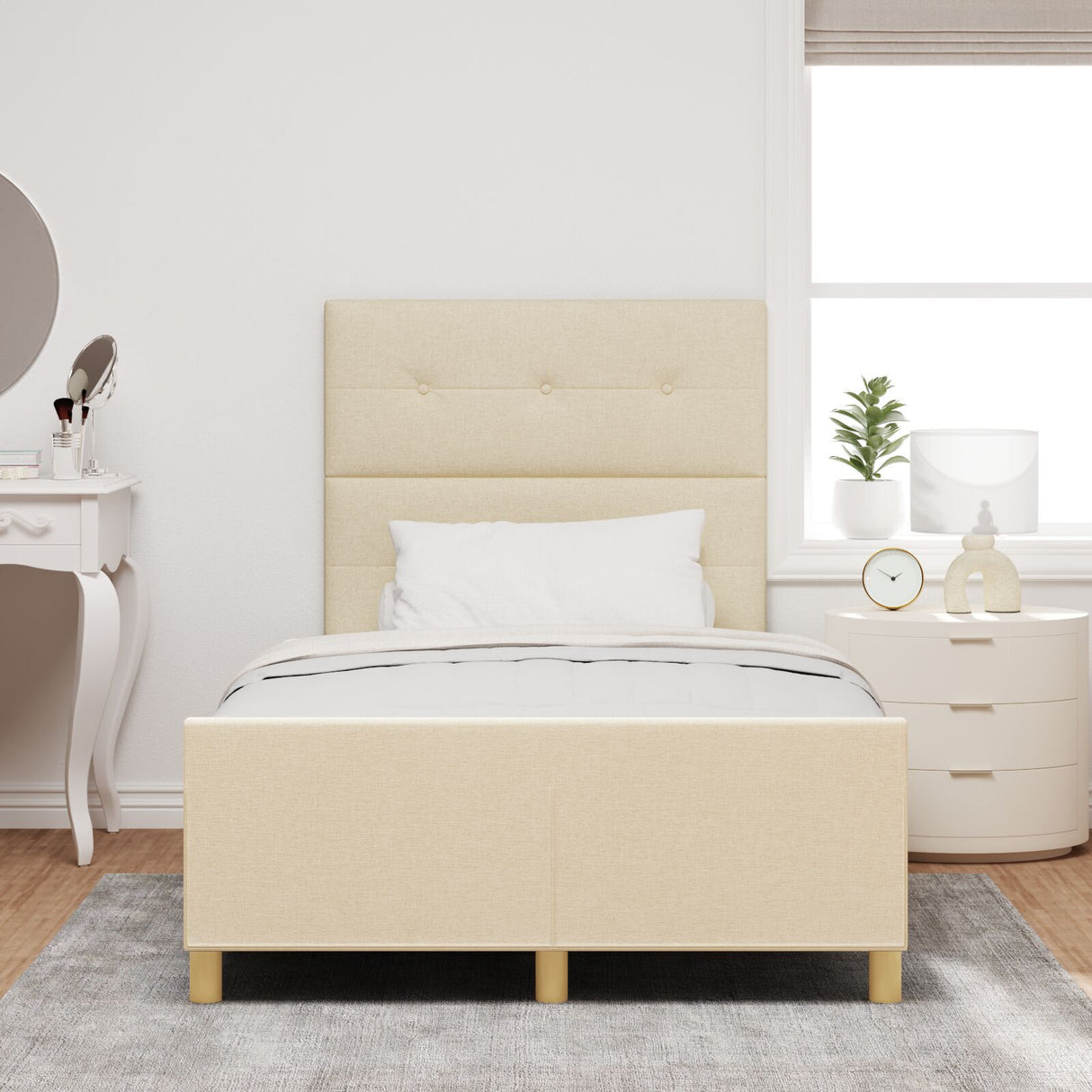 Bed Frame Cream 120X200 Cm Fabric