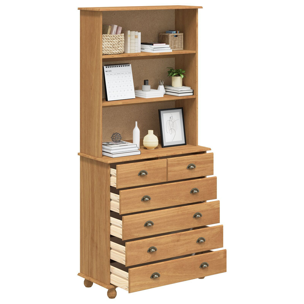 Hutch “Askim” Honey Brown 91X40X199.5 Cm Solid Wood Pine,  Hutch &quot;Askim&quot; 91X30X104 Cm Solid Wood Pine,  Chest Of Drawers &quot;Askim&quot; 91X40X95.5 Cm Solid Wood Pine