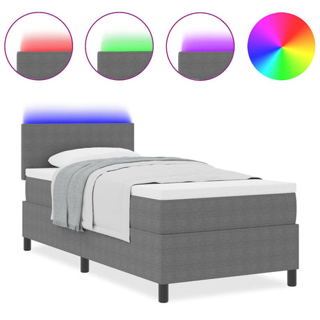 Box Spring Bed With Mattress & Led Light Grey 90X200 Cm Corduroy Fabric
