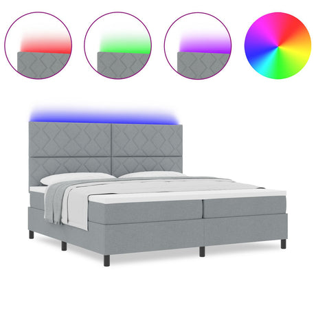 Box Spring Bed With Mattress & Led Light Grey 200X200 Cm Fabric