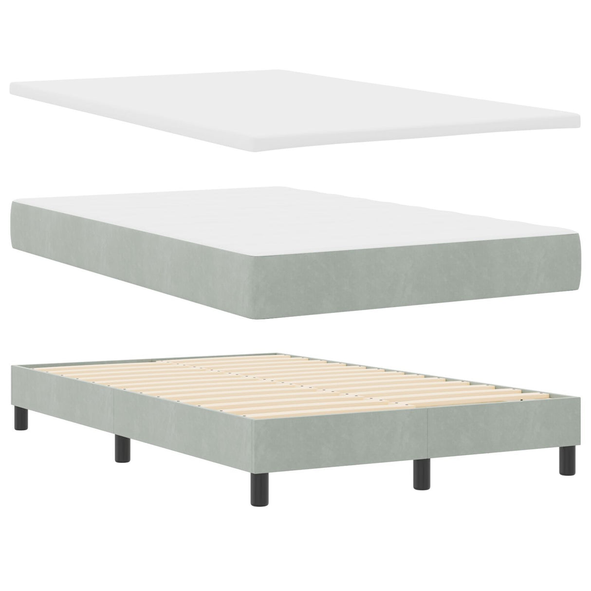 Box Spring Bed With Mattress & Led Light Grey 120X190 Cm Velvet