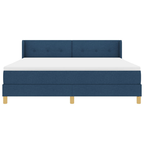 Box Spring Bed With Mattress Blue 180X200 Cm Fabric,  Headboard Button Tufted Blue 180 Cm Fabric