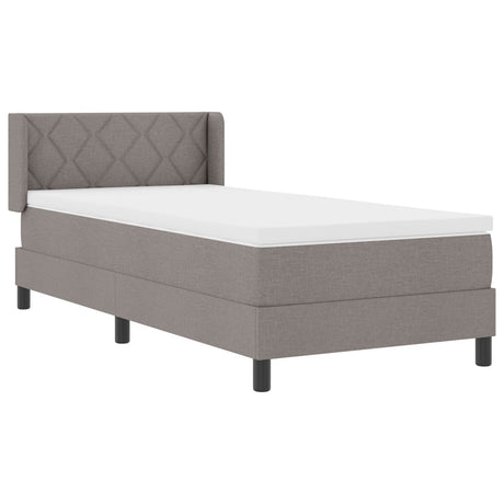 Box Spring Bed With Mattress Taupe 90X200 Cm Fabric,  Headboard Diamond Blocks Design Taupe 90 Cm Fabric
