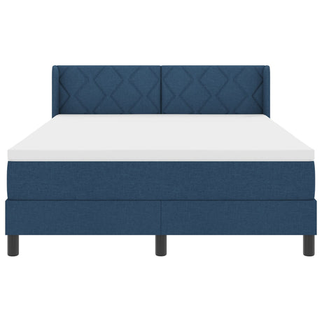 Box Spring Bed With Mattress Blue 160X200 Cm Fabric,  Headboard Diamond Blocks Design Blue 160 Cm Fabric