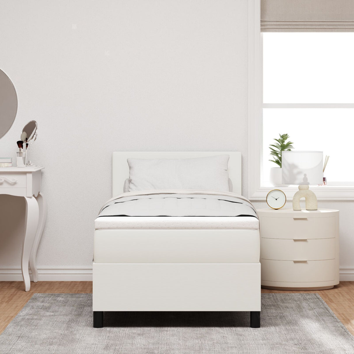 Box Spring Bed With Mattress & Led Corduroy Fabric