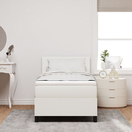 Box Spring Bed With Mattress & Led Corduroy Fabric