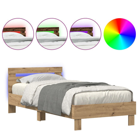 Bed Frame With Led Lights Artisan Oak 90X200 Cm Engineered Wood