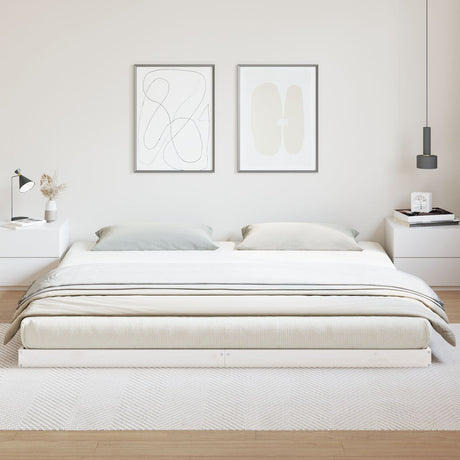 Floor Bed Frame White 200X220 Cm Solid Wood Pine