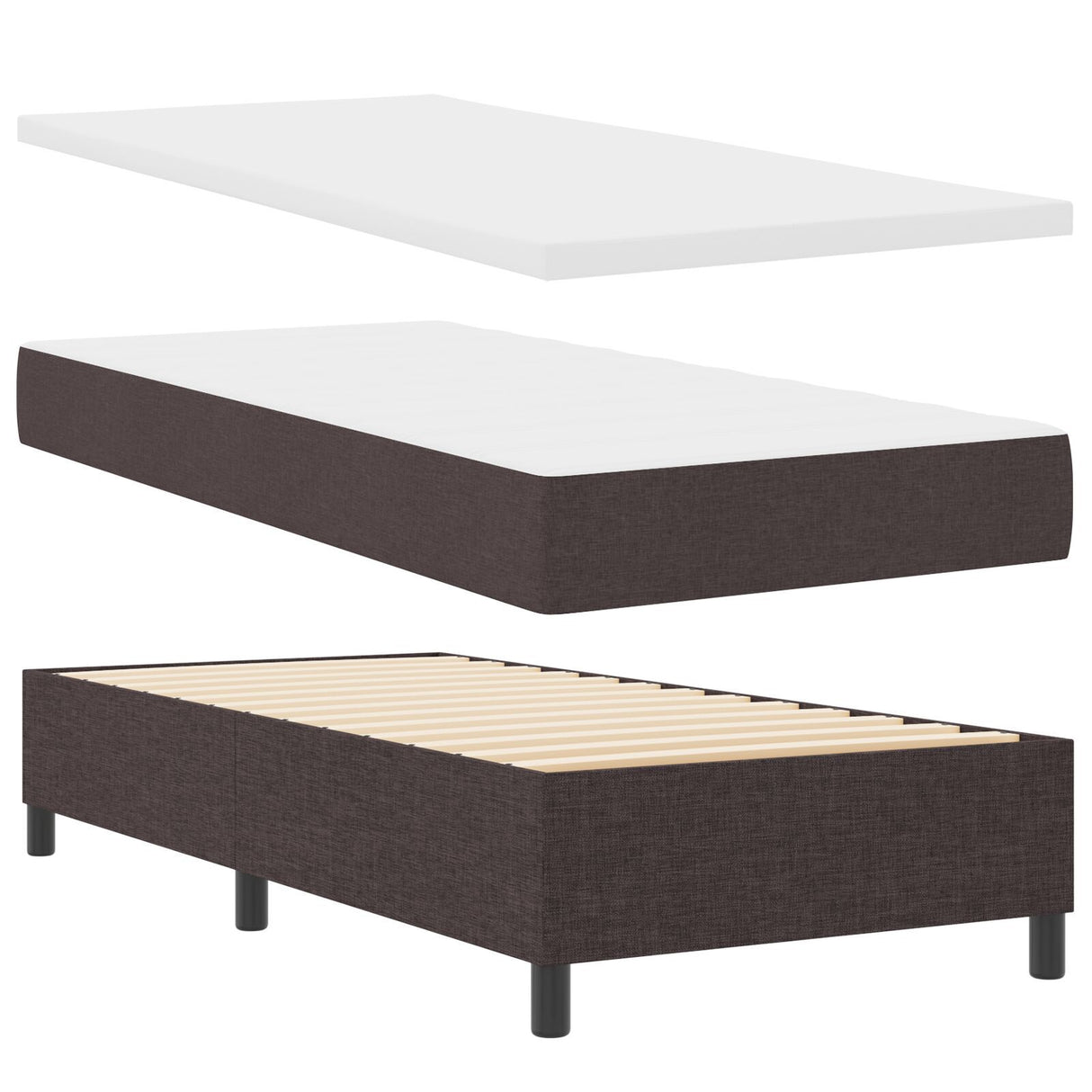 Box Spring Bed With Mattress & Led Dark Brown 90X190 Cm Fabric