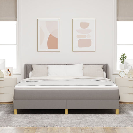 Box Spring Bed With Mattress Taupe 180X200 Cm Fabric,  Headboard Diamond Blocks Design Taupe 180 Cm Fabric