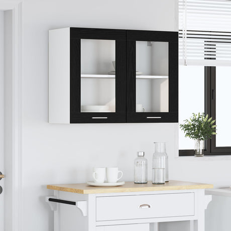 Black Oak Hanging Glass Cabinet 80X31X60 Cm Made From Engineered Wood