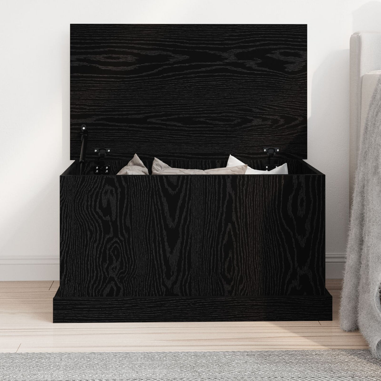 Storage Box Black Oak 70X40X38 Cm Engineered Wood