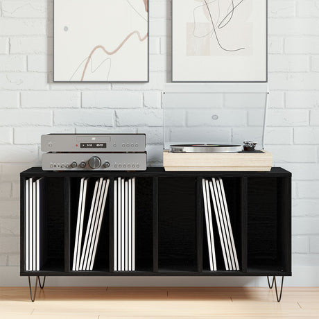 Record Cabinet Black Oak 100X38X48 Cm Engineered Wood