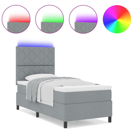 Box Spring Bed With Mattress & Led Light Grey 100X200 Cm Fabric