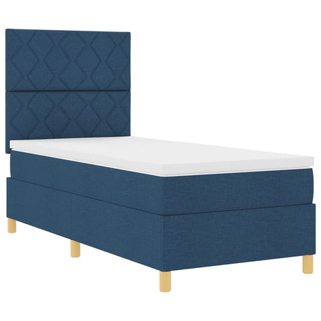 Box Spring Bed With Mattress & Led Blue 90X200 Cm Fabric
