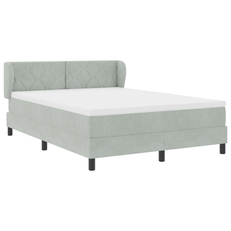Box Spring Bed With Mattress In Light Grey, 140X190 Cm, Velvet