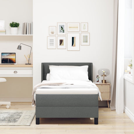 Box Spring Bed With Mattress Dark Grey 80X200 Cm Fabric,  Headboard Button Tufted Dark Grey 80 Cm Fabric