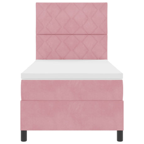 Box Spring Bed With Mattress & Led Pink 90X190 Cm Velvet