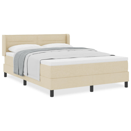 Box Spring Bed With Mattress Cream 160X200 Cm Fabric,  Headboard Lines Design Cream 160 Cm Fabric