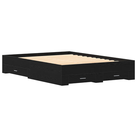 Bed Frame With Drawers Black Oak 135X190 Cm Engineered Wood