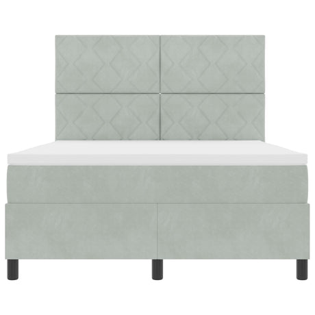 Box Spring Bed With Mattress & Led Light Grey 140X190 Cm Velvet