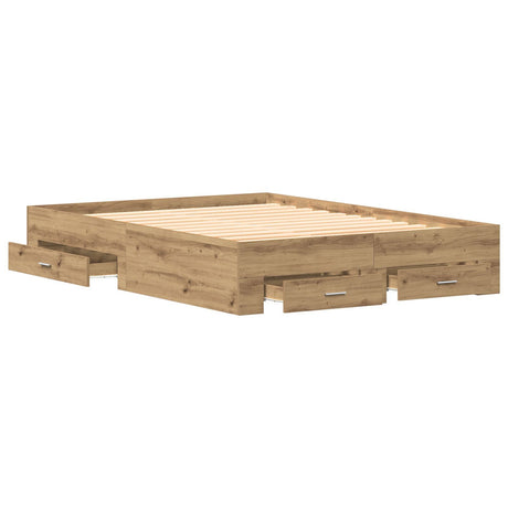 Bed Frame With Drawers Artisan Oak Engineered Wood 140 X 190 Cm