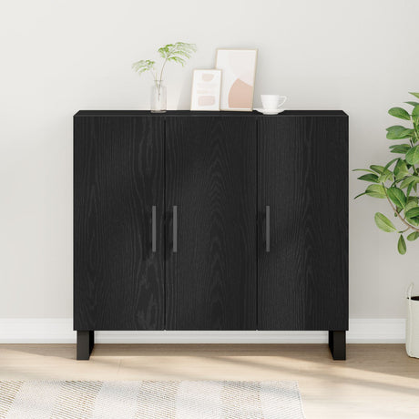Sideboard With 3 Doors Black Oak 90X34X80 Cm Engineered Wood