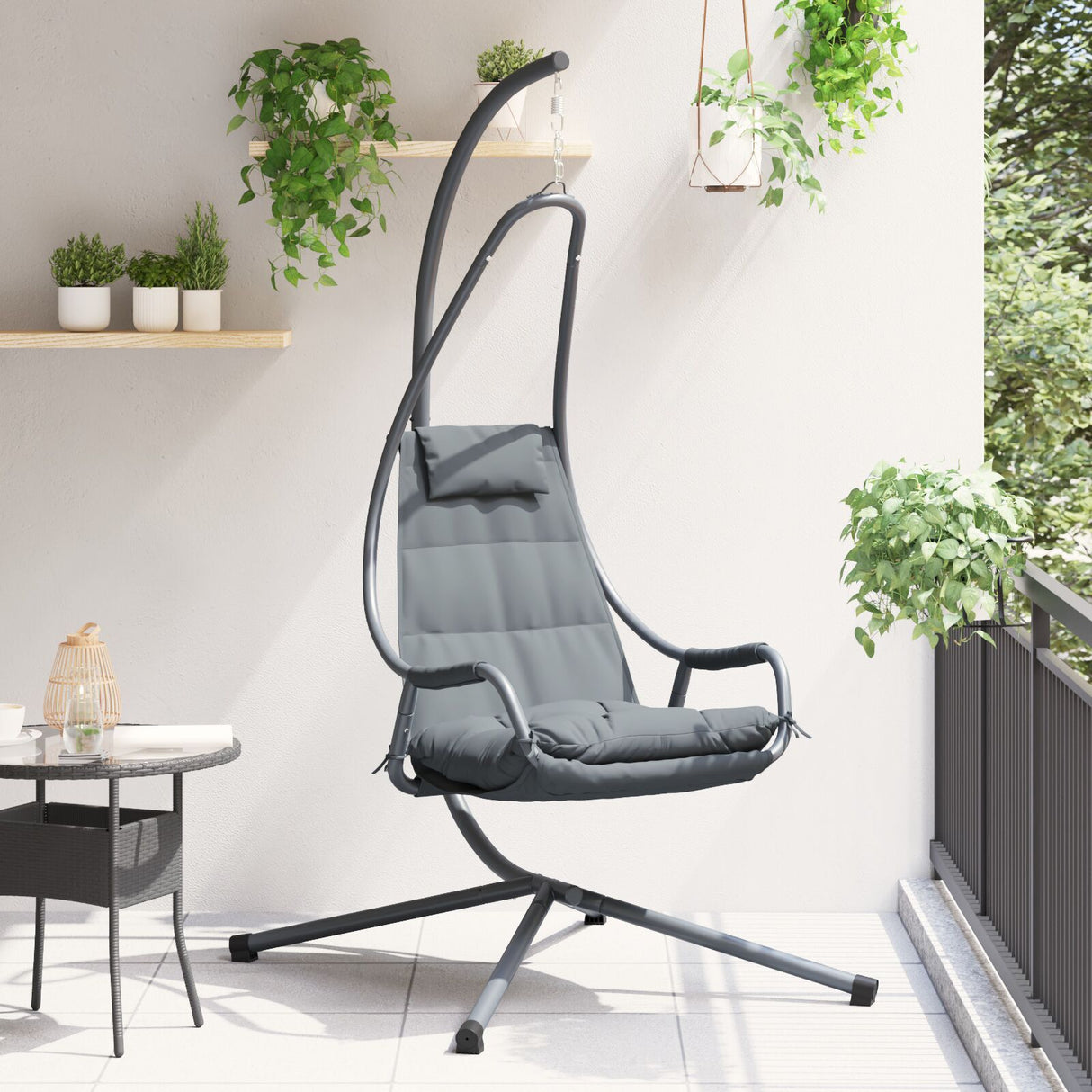 Hanging Chair With Stand And Cushion Steel
