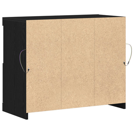 Sideboard With Led Lights Black Oak 81X37X67 Cm