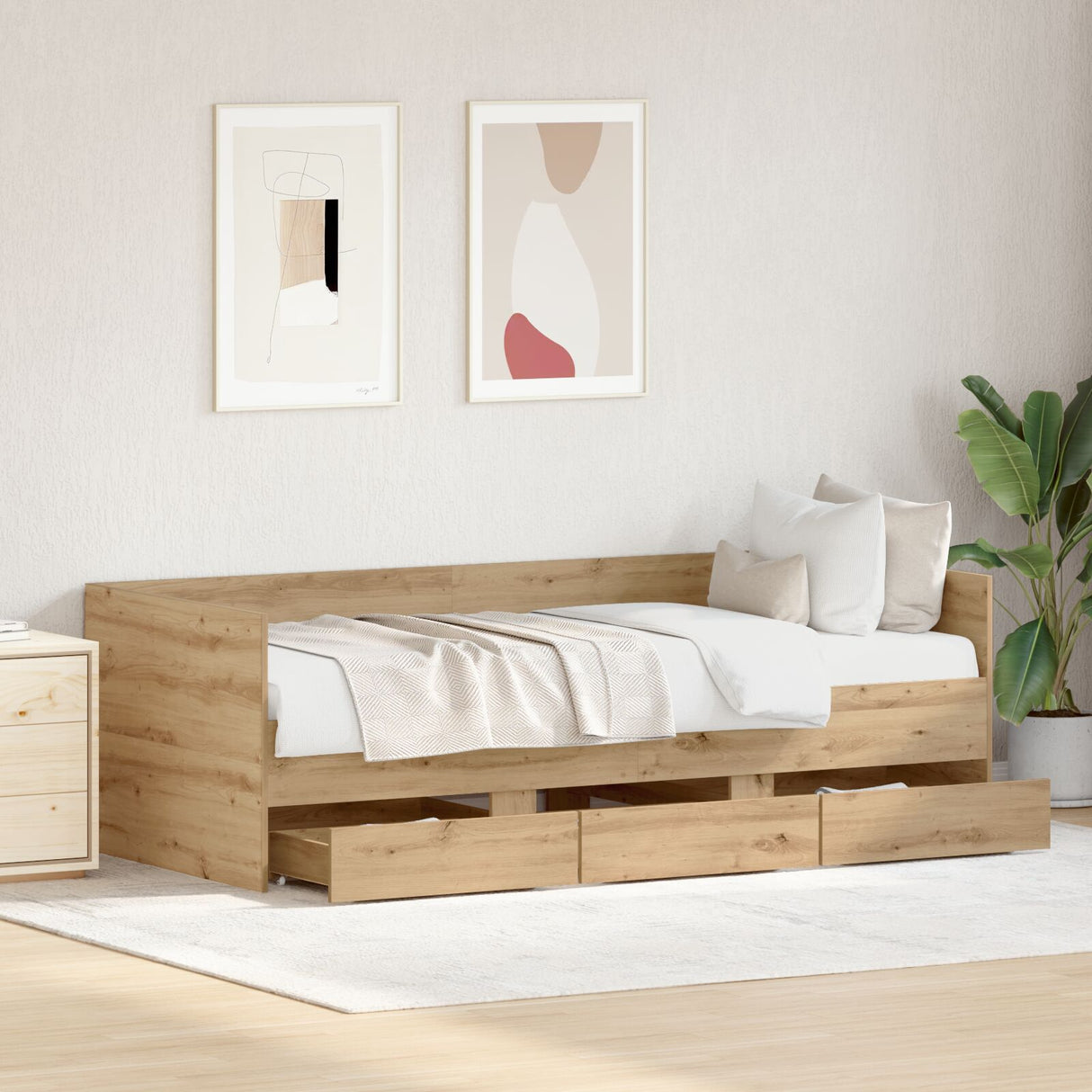 Daybed Artisan Oak Engineered Wood 90 X 190 Cm Durable Daybed