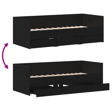 Daybed Black Oak Engineered Wood 90 X 190 Cm Durable Daybed