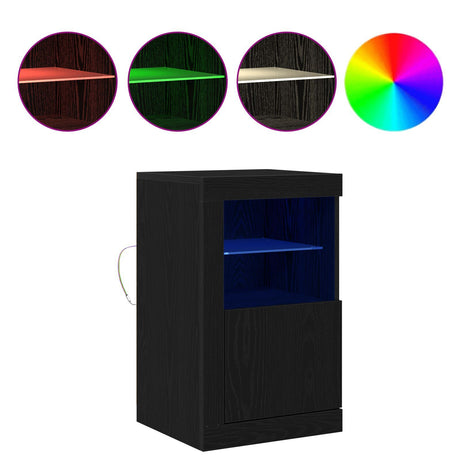 Sideboard With Led Lights Black Oak 41X37X67 Cm