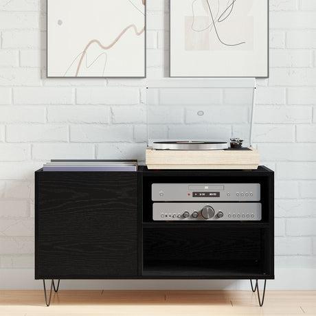 Record Cabinet Black Oak 84,5X38X48 Cm Engineered Wood